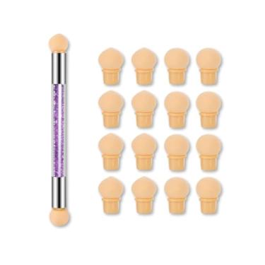 Imagem de Pincel e Esponjas para Unhas Artísticas 17 Peças – Ferramenta Profissional para Efeito Degradê, Francesinha e Nail Art com Acabamento de Salão