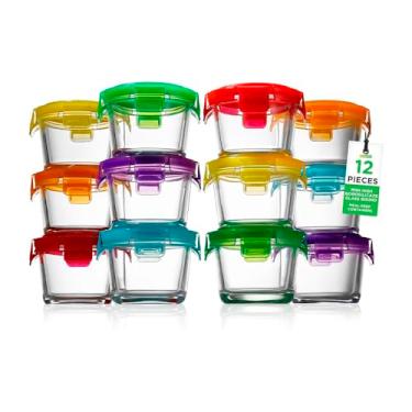 Imagem de Kit 12 Potes Mini Tigelas de Vidro Borosilicato Life Redondo 130ml Hermético para Papinha, Preparação de Refeições, Lanches, Frutas, Snacks Micro-ondas