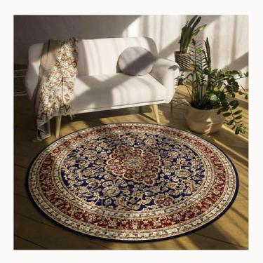 Imagem de HGTRH Tapete redondo floral, tapetes laváveis para sala de estar vintage decoração de casa tapete estilo country gasto para quarto G 100 x 100 cm