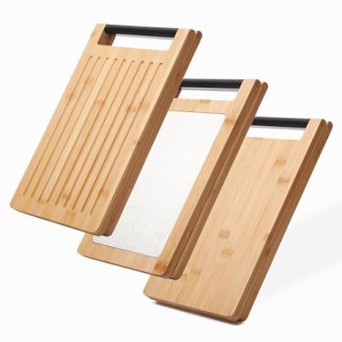 Imagem de Libken Tábua de corte de bambu multifuncional – design escandinavo minimalista, tábua de cortar cozinha dobrável 5 em 1 com entrada e ranhuras de aço inoxidável para pão, legumes, carne e peixe