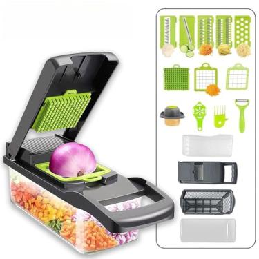 Imagem de Fatiador De Cozinha Multiuso Profissional, Aço Inoxidável 16 Em 1, Cortador, Ralador, Legumes, Frutas, Alimentos(16 PÇS - R F,1)