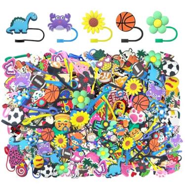 Imagem de Bonitos topos de palha, 30 peças de tampa adorável aleatória, tampas de canudos de silicone de 10 mm compatíveis com Stanley Cup, tampas de canudos reutilizáveis aleatórios para acessórios de copo