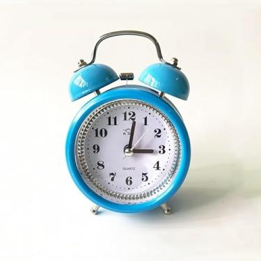 Imagem de Relogio De Mesa Despertador Retro Vintage Metal Com Luz noturna(Azul)