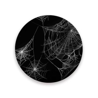 Imagem de JUZIHAI Conjunto de 2 porta-copos de teia de aranha de Halloween, porta-copos redondos de pedra de cerâmica absorvente de 9 cm com base de cortiça, tapete de proteção de mesa para cozinha, bar