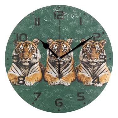 Imagem de JUZIHAI Relógio de parede com animais, silencioso, sem tique-taque, redondo, operado por bateria, fácil de ler, relógio decorativo de parede para casa, cozinha, sala de estar, quarto, escritório, 25