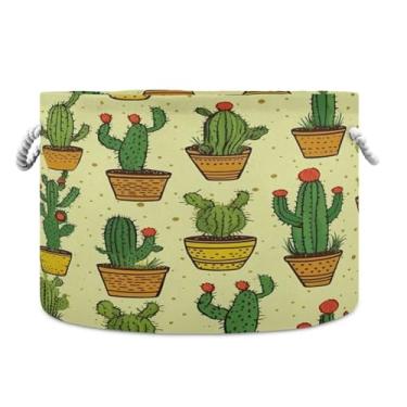 Imagem de JUZIHAI Cesto de armazenamento grande de cacto, cesto de roupa suja dobrável à prova d'água com alças de corda de algodão para organização doméstica no quarto, banheiro e carro