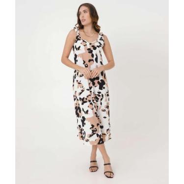 Imagem de Vestido Midi Feminino Reto Estampado Marisa-19155, Bege, M
