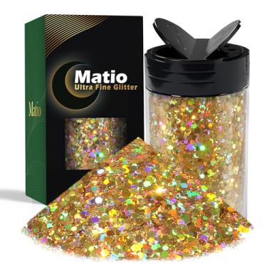 Imagem de Matio Glitter Holográfico Chunky, 7,8 Oz/220 G, Dourado De Luxo Para Artesanato, Unhas Resina, Flocos Lantejoulas, Pó Fino Misto, Arte A Granel, Copo, Decoração Festival