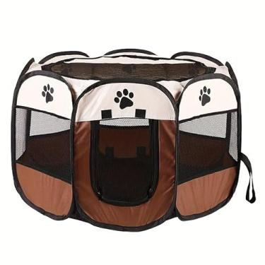 Imagem de Casinha Pet Dobrável em Oxford – Cercadinho Portátil com Tela Respirável e Zíper(Marrom,M)