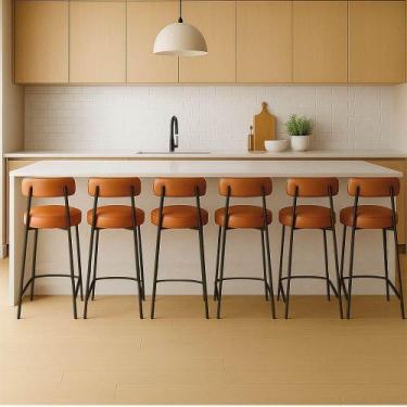 Imagem de Banqueta Cozinha Média Com Encosto Industrial Preto Kit 6 Londres Pu W