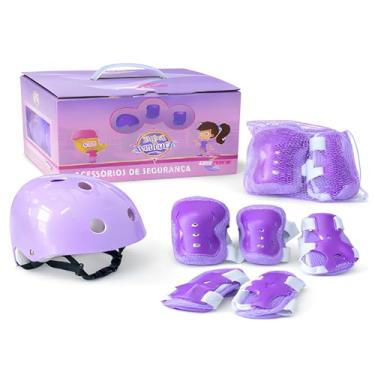 Imagem de Kit de Proteção Infantil com Capacete, Joelheiras, Cotoveleiras e Munhequeiras, Violeta, Ajustável, para Patins, Bicicleta, Skate