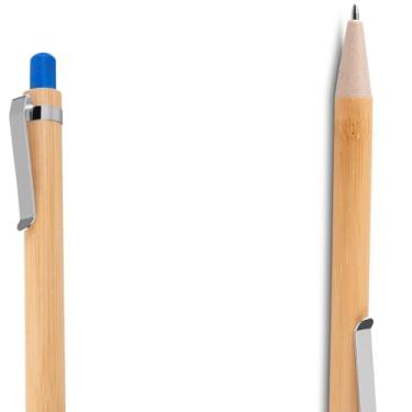 Imagem de Caneta Esferográfica Retrátil com Corpo de Bambu, Tinta Azul, Grip Antiderrapante, Kit com 10 Unidades, Estilo Executiva (Azul e Branco)