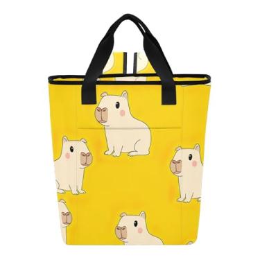 Imagem de Joitme Bolsa térmica fofa de desenho animado capivaras amarela à prova d'água bolsa térmica 36 latas bolsa refrescante para mulheres viagens