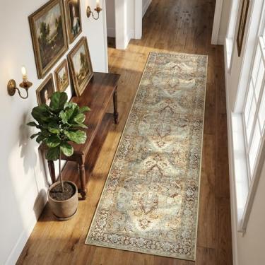 Imagem de jinchan Tapete de corredor 5 x 20 cm para entrada de cozinha, escritório, tapete lavável com estampa vintage antiderrapante, tapete longo retrô leve de chenille fino