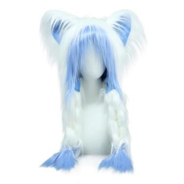 Imagem de JUNBOON Lindo chapéu de gato de pelúcia fofo para cabeça de inverno quente máscara de Halloween acessório de cosplay