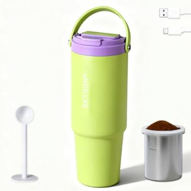 Imagem de minkah Caneca de café grande isolada de aço inoxidável, mini máquina de café com filtro de extração rápida, 850 g reutilizável à prova de vazamento, garrafa de água gelada, xícara de café, caneca de