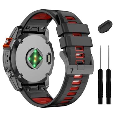 Imagem de GANYUU Pulseira de relógio Fenix 7X 6X Pro 5X Plus de 26 mm, pulseira de silicone macio, para Garmin Enduro 2/Descent MK2i /MK3i 51 mm/Tactix 7Pro/Epix Pro 51 mm pulseira (preto vermelho)