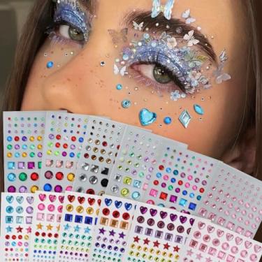Imagem de 12 peças Colorido Minimalista Coração Gota Água Diamante Decoração Rosto Sólido Dia dos Namorados, Presentes de Carnaval Baile de Máscaras para Cabelo Olhos Rosto Tatuagem Temporária com Decoração