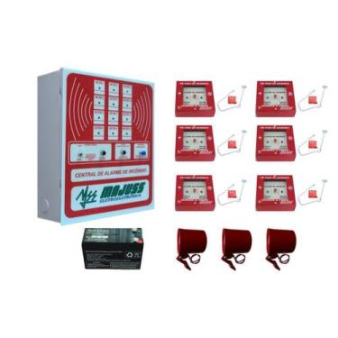 Imagem de Kit Central Alarme De Incêndio 12 Setores Completa - Majuss