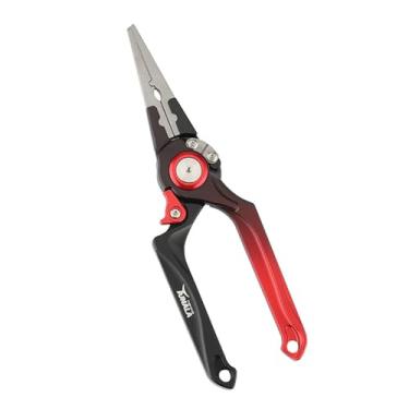 Imagem de Cuofyunl alicate de pesca com travamento automático, cortador de linha trançada, ferramenta removedora de isca de peixe com corda anti-perda (Vermelha)