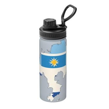 Imagem de Garrafa térmica esportiva de aço inoxidável com estampa Map03 da bandeira do Uruguai, 510 g, garrafa de água à prova de vazamento
