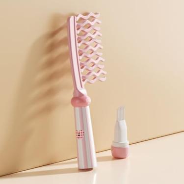 Imagem de Pente rosa de dentes largos para cabelos cacheados: pente de cachos desembaraçante com cabo ergonômico de fileiras onduladas, seguro para cabelos secos e molhados (rosa)