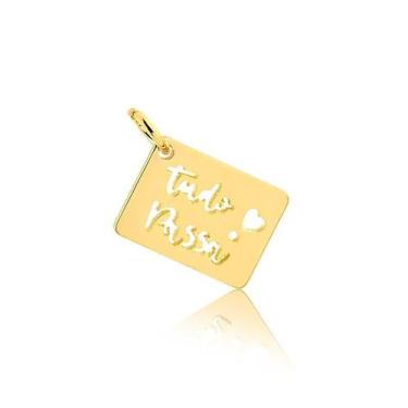 Imagem de Pingente Placa Tudo Passa Com Frase Escrita Folheado A Ouro - Radhau J