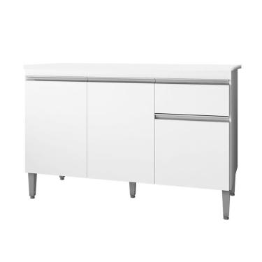 Imagem de Balcão Gabinete Para Pia Com Tampo 120cm 3 Portas E 1 Gaveta Tatiane Branco - Ajl Móveis