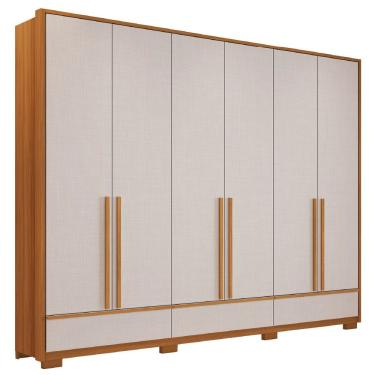 Imagem de Guarda Roupa Casal Espanha 6 Portas Bater 3 Gavetas MDP-MDF Madeirado - Off White Notável Móveis