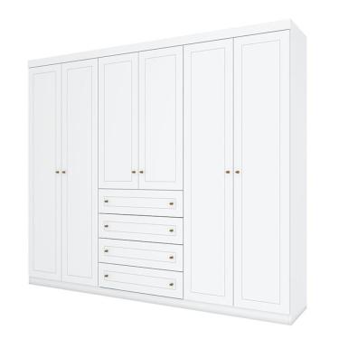 Imagem de Guarda Roupa Casal Nova York 6 Portas 4 Gavetas MDF-MDP Branco HP Móveis Henn