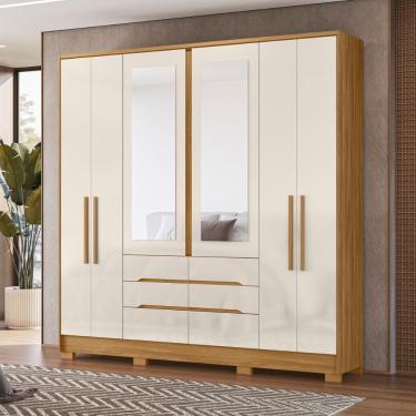 Imagem de Conjunto Guarda Roupa Saint German 3 Portas de Correr 10 Gavetas MDP com Espelho Freijo Off White Casah