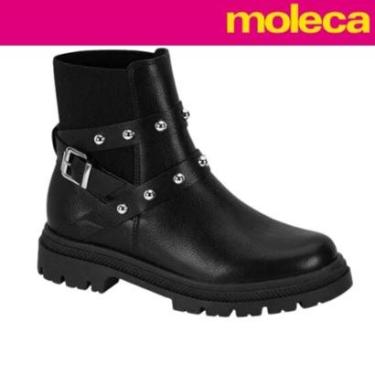Imagem de Bota Coturno Moleca Feminina Tratorada Cano Baixo Esferas Metalizadas Fivela Elástico C...