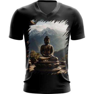 Imagem de Camiseta Gola V Estátua de Buda Iluminado Religião 10 - Kasubeck Store
