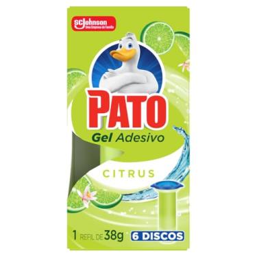 Imagem de Pato Desodorizador Sanitário Gel Adesivo 1 Refil Citrus, Limpeza Banheiro, Limpo e Perfumado, 6 Discos