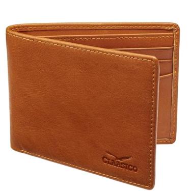 Imagem de Claasico Carteira masculina dobrável para homens – Carteira de couro genuíno RFID, porta-cartão fino com janela para identidade – Caixa de presente incluída, Sobremesa Califórnia, Small, Carteira
