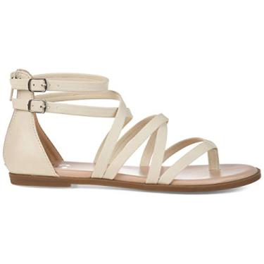 Imagem de Brinley Co. Sand lia feminina gladiadora de fivela dupla Comfort, Marfim, 7.5