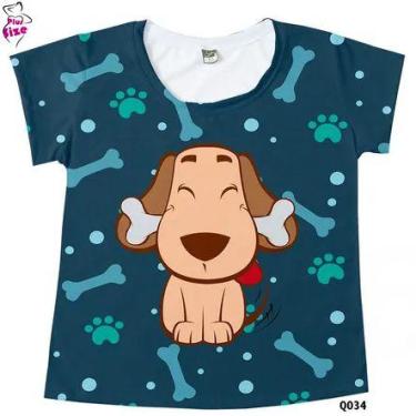 Imagem de Camiseta Feminina Plus Size Cachorro Osso Patinhas Q034 - Boutique De