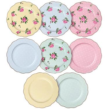 Imagem de BTaT- Conjunto de pratos florais de porcelana, 20 cm, cores pastel sortidas com borda dourada, pratos de sobremesa florais, utensílios de jantar de primavera, lava-louças e freezer
