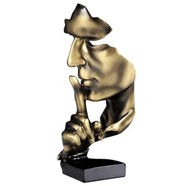 Imagem de aboxoo Estátua de pensador, silêncio é ouro, estatueta de arte abstrata, esculturas de resina para casa moderna, objetos decorativos, decoração de mesa para sala de estar, escultura de estudo de