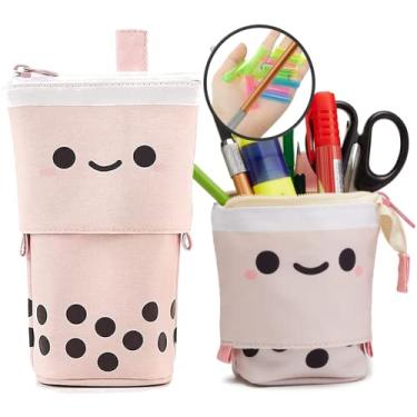 Imagem de Estojo de lápis Boba fofo Kawaii, estojo de maquiagem para caneta, organizador de coisas, conjunto de papelaria coreano, japonês, ótimo presente, fácil de limpar e usar, rosa (1+1 + 8 peças)