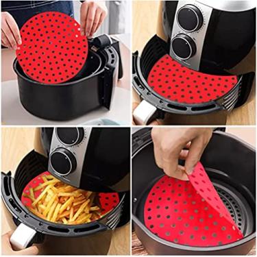 Imagem de Tapete Protetor Air Fryer Silicone Redondo Fritadeira (19cm, Vermelho)