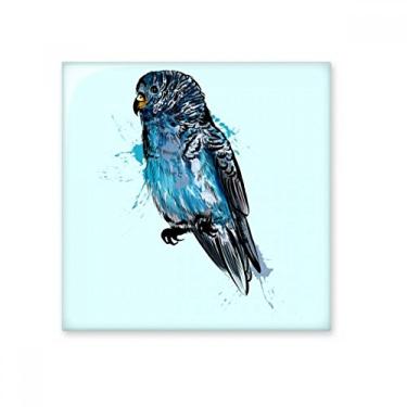 Imagem de Azulejo de cerâmica preto azul pássaro papagaio brilhante decalque de pedra adornada tijolo vitrificado