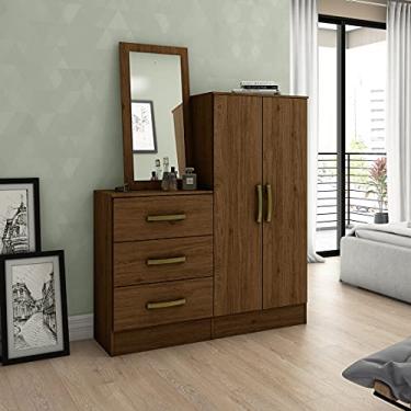 Imagem de Cômoda Multiuso Com 03 Gavetas 02 Portas Com Espelho B700 Castanho - Briz Móveis