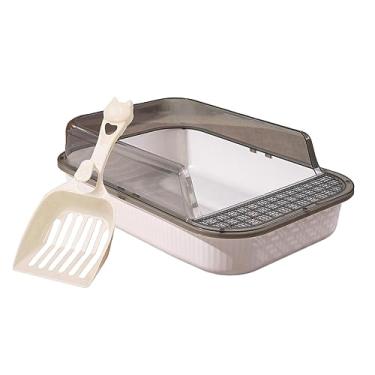 Imagem de Bothyi Caixa de areia para gatos com topo aberto Bandeja de areia para animais de estimação Caixa de areia resistente para aumentar a comadre para gatos Vaso, claro e branco