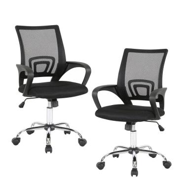 Imagem de 2 Cadeira Escritório Giratória Manchester Preta Office Fratini