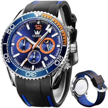 Imagem de Relógio de pulso masculino OLEVS Pro Diver Elegante, de aço inoxidável, pulseira de silicone, com cronógrafo, à prova d'água, relógio masculino com mostrador grande