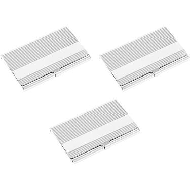 Imagem de Stephanie Imports Conjunto de 3 capas unissex finas e minimalistas de metal para cartões de visita (bordas prateadas)