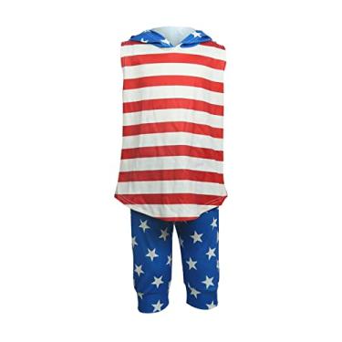 Imagem de Conjunto de roupas para bebês meninos, julho, listras, sem mangas, dia da independência, camiseta e shorts, Vermelho, 6-7 Anos