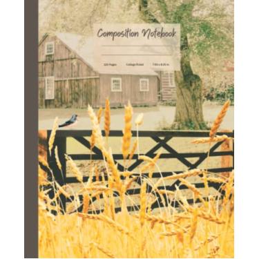 Imagem de Caderno de composição: Papel vintage Cottagecore Estética Colégio pautado cor creme com um design antigo de casa de fazenda