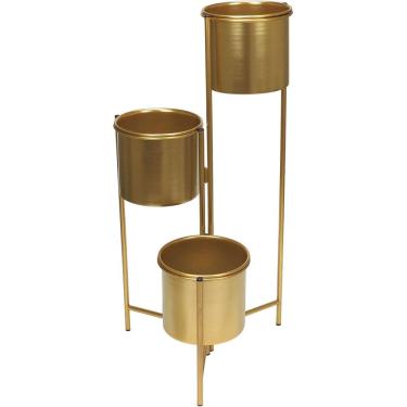 Imagem de CACHEPÔ VASO DECORATIVO PLANTA TRIPLO ARTICULADO HOME&CO METAL 66x33x33cm DOURADO